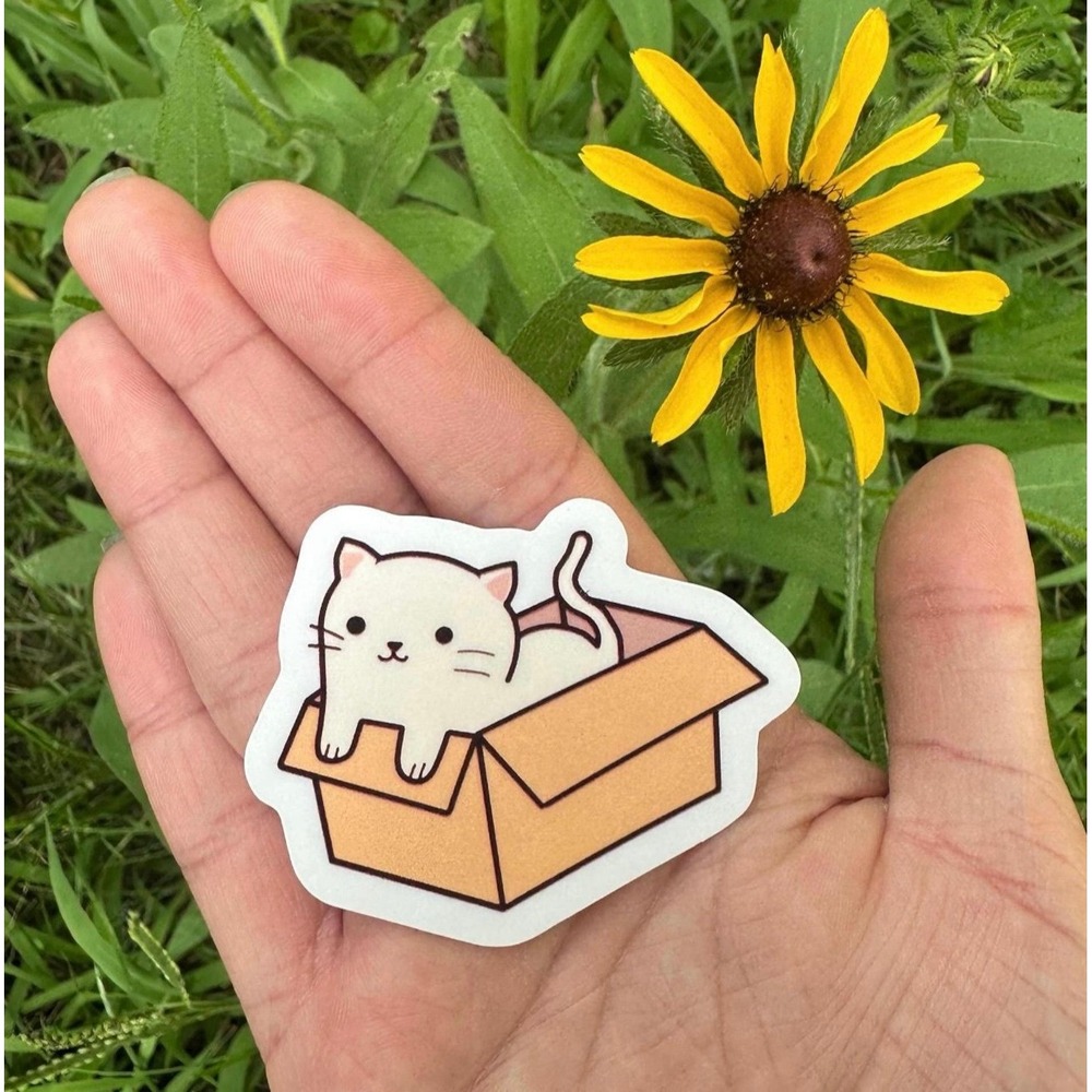 Cat In a Box Vinyl Sticker for Laptops, Cute Sticker,‎ Laptop Sticker Phone